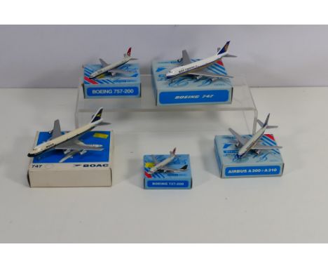 Schabak - BOAC - a group of 5 boxed diecast models 1:600 scale that includes Boeing 747, Boeing 737-200, Airbus A300 + A310 a