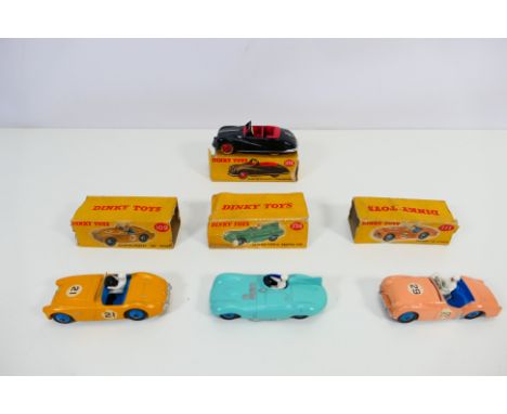 Dinky - 4 x boxed cars, Jaguar D Type # 238, Austin A90 # 106, Austin Healey # 109 and Triumph TR2 # 111. They appear Fair to