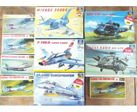 Italeri and Hasegawa - 10 off 1/72 scale model kits, military aircraft of which five by Italeri in factory sealed transparent