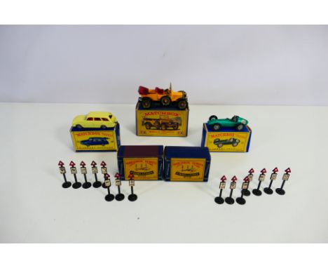Matchbox Lesney - 5 boxed diecast matchbox models to include 2 x Moko Lesney accessory  pack #4 (road signs), #19 Aston Marti
