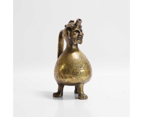 A European bronze copy of a devil aquamanile,  late 19th century, the bronze ewer with a hinged lid, dated 'MLCXXV' (1625) wi