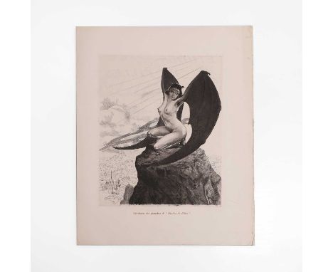 'Fallen Angel' etching by Alméry Lobel-Riche, 1910, etching/print 'Fallen Angel' etching by Lobel-Riche, depicting an image o