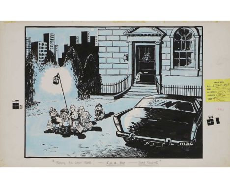 ▲ Stanley McMurtry, aka 'Mac' (b.1936) 'Same As Last Year! - I.O.U. 10p - Joan Collins'an original cartoon for the Daily Mail
