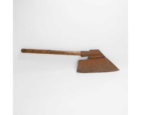 A post-medieval executioner's-style axe, a wrought iron executioner's-style goose-wing hewing axe,79cm longWhile this axe was