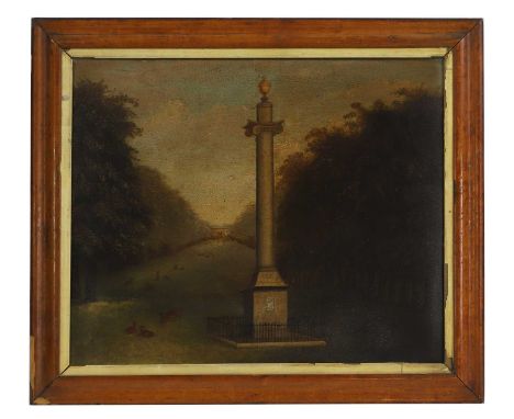 English School, mid-19th century A memorial column with a stately home in the background, possibly the Ailesbury Column in Sa