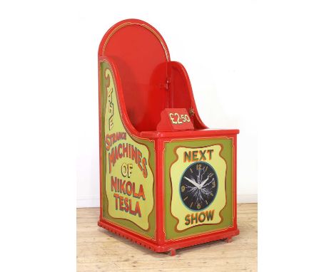 'The Great Voltini',  late 20th century, a superb showman's fairground ticket entry throne, painted wood by 'Joby Carter', us