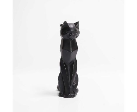 An Art Deco black cat door knocker, 1920s, the cast iron and cold-painted door knocker modelled as a stylish black cat, with 