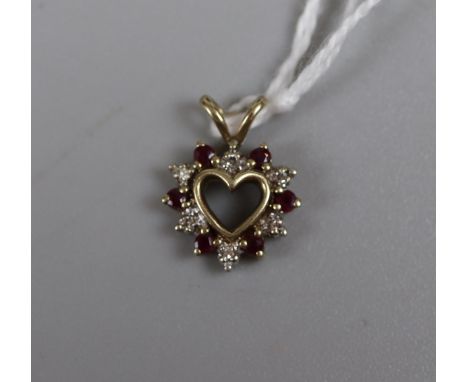 9ct gold ruby and diamond heart pendant 