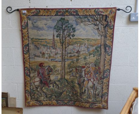 Large Belgium Flanders tapestries 'Old Brussels' wall hanging tapestry &amp; pole - Approx 123cm x 105cm 