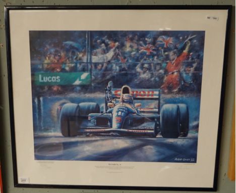Signed L/E print by Robin Owen - Victory No.28 Nigel Mansell, Silverstone 1992 