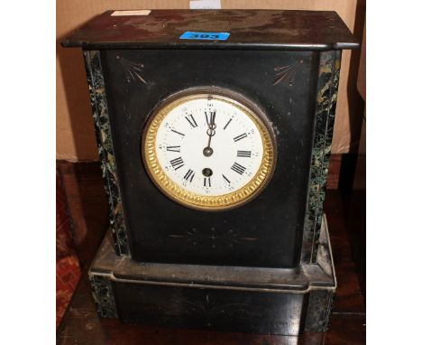A French slate and marble mantle clock 12 ½" high