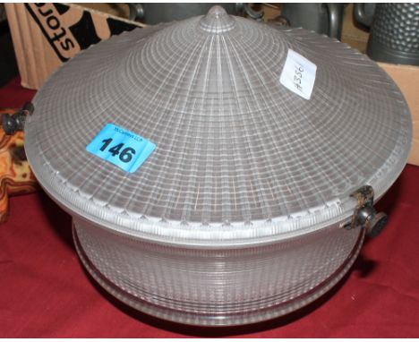 A glass 'Holophane' type centre light fitting