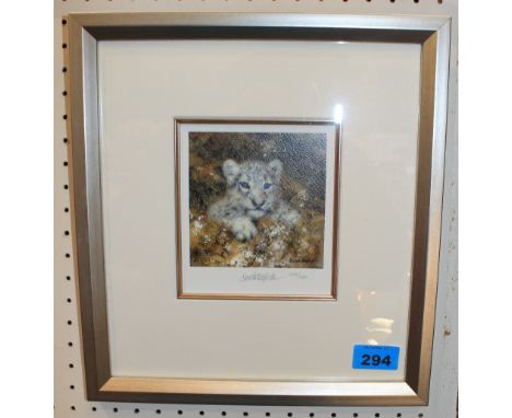 DAVID SHEPHERD.
A signed print of a snow leopard cub