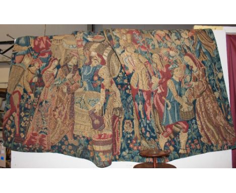 A tapestry hanging, worked with a scene of Grape Gathering after the original at Cluny museum