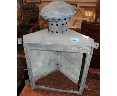 A verdisgris ship's lantern (glass lacking)