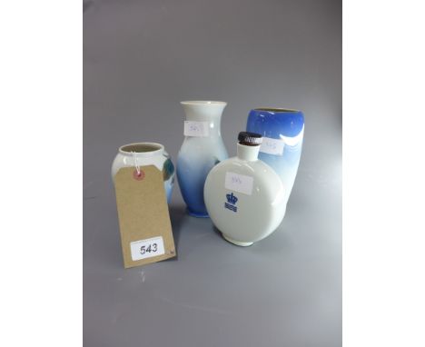 A collection of three Royal Copenhagen ceramic vases together with a Copenhagen ceramic hip flask.