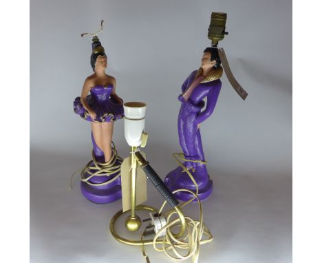 A pair of vintage table lamps in the form of male and female dancers