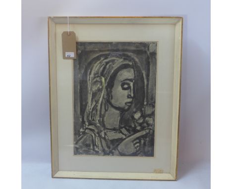 A Georges Ronault print entitled 'Head' bought from the Redfern gallery in 1961, gallery label to verso, 72 x 56cm 