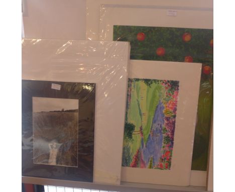 A collection of nine unframed prints including a limited edition Suzanne Partridge giclee print, a Lee White painting and oth