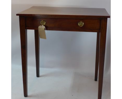 A 19th century mahogany side table, having a single drawer, raised on square section supports, H 78 x W 72 x D 46cm