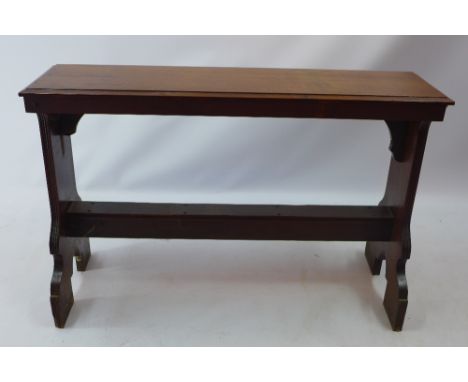 A 20th century mahogany ecclesiastical side table, H 73 x W 113 x D 39cm 