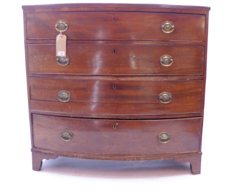 A mahogany bow fronted chest of four graduating drawers raised on shaped bracket feet, H 100 x W 106 x D 52cm 