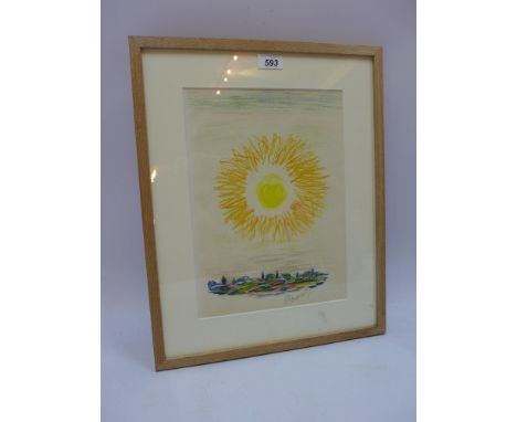 Pierre Bonnard, a lithograph 'Sunset Over the Mediterranean' 1947, watermarked in the paper, in a light oak frame, H 49 x W 3