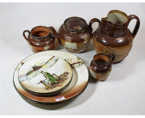 A small collection of Royal Doulton harvest ware, to include a silver collared teapot, together with a small collection of Ro