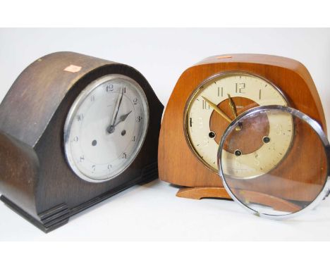 A 1950s oak cased mantel clock; together with two others (3)