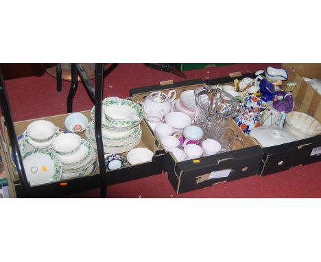 Four boxes of miscellaneous china and glassware, to include Victorian blue and white transfer decorated meat plate, 19th cent