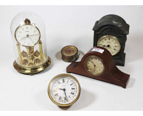 A 1920s German mahogany cased  mantel clock, having silvered dial with Arabic numerals; together with various other mantel an