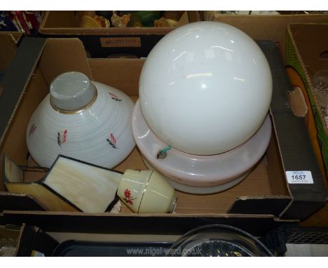 Three glass ceiling light shades and a Tiffany style wall light shade.