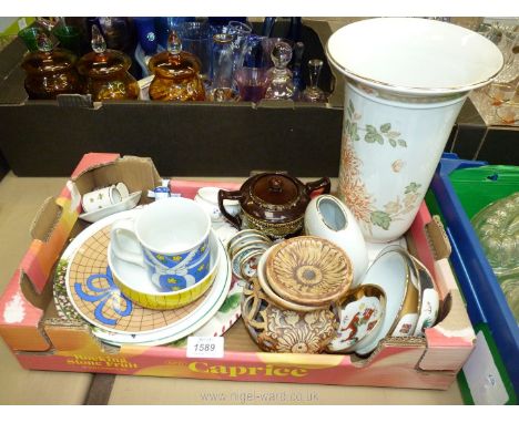 A small quantity of china including Poole plate, Japanese vase, Hammersley cup, Delft windmill , picture trio etc.