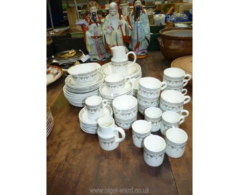 A good quantity of metalised Wedgwood tea and coffee ware including coffee cans, teacups, saucers, tea plates, hot water jug 