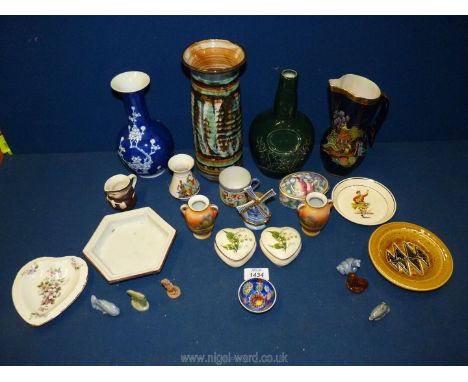 A small quantity of china including Llangollen Pottery vase, Spode liqueur bottle (no stopper), Crown Devon jug, Wade trinket