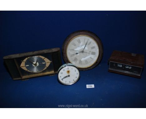 A quartz Wall Clock, and a quantity of alarm clocks including retro style, plastic, and Metamec electric clock with mother of