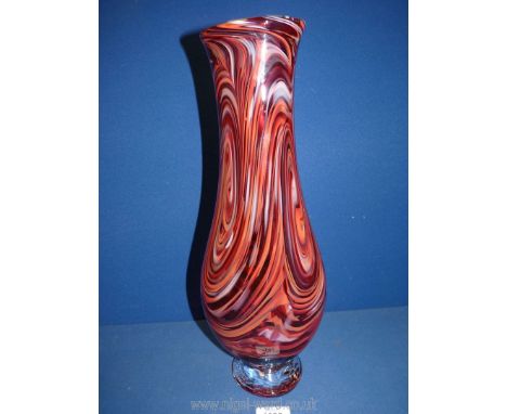 A large Murano hand blown ruby streaked vase in clear glass foot, 16'' tall.