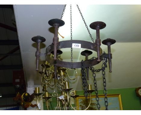 A wrought iron medieval style six holder candle ceiling light  **