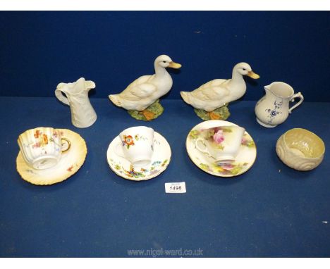 A  quantity of china including Villeroy &amp; Boch sparrow beak jug, Worcester leaf jug, Belleek fossil pattern bowl, Doulton