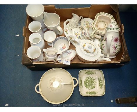 A large quantity of china including Susie Cooper lidded tureen, Mason's fruit basket, sauce tureen with ladle (no lid), Aynsl