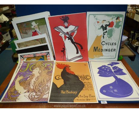 A quantity of large Art Nouveau prints from a book, 34 x 48 cms, with fold marks.