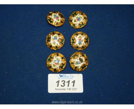 Six enamel and gilt buttons, marked AP&amp;C, Paris, one a/f, 1'' diameter.