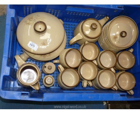 A quantity of Denby 'Memories dinner and tea ware including cups, saucers, tea and coffee pots (one lid missing), vegetable d