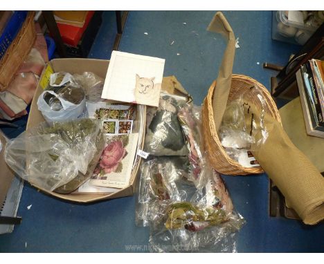 A large quantity of Tapestry equipment including canvases, patterns, yarns, threads etc