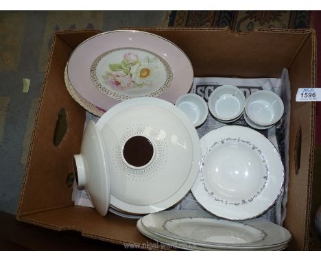 A quantity of china including Royal Worcester 'Silver Chantilly' plates and soup bowls, two Royal Doulton 'Morning Star' lidd