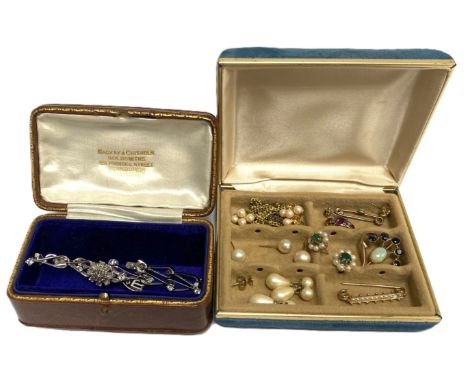 A quantity of scrap gold, yellow metal and assorted other jewellery,  including a seed pearl set bar brooch, marked 10, 1.5g;