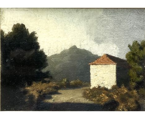 ALGERNON CECIL NEWTON, RA, British (1880-1968), “Mountain Country”,  oil on canvasboard, 12cm x 17cm  Exhibited: Label for Le