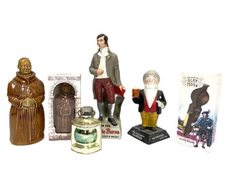 MIXED LOT: Assorted Whisky and Spirits marketing pieces, including a resin model of Robbie Burns,   also a novelty bottle in 