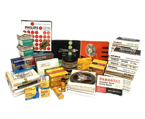 CAMERAS: A selection of assorted camera film and audio tape, including a number of unused Scotch 175 Superlife Magnetic tapes