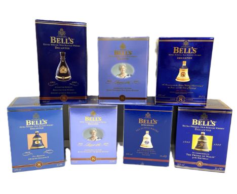 WHISKY: Seven assorted bottles of Bell’s Collectors Old Scotch Whisky Decanters, including Golden Jubilee 2002,  also 50th Go